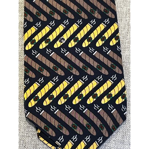 Vicky Davis Light Up Cigar Navy Blue 100% Silk Yellow Brown 4" Tie Neck - Picture 3 of 7